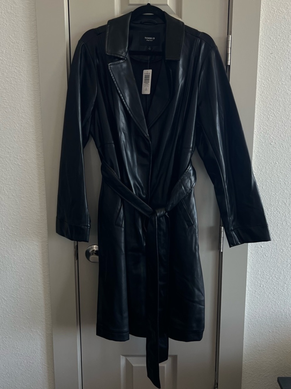 torrid Black Faux Leather Belted Trench Coat